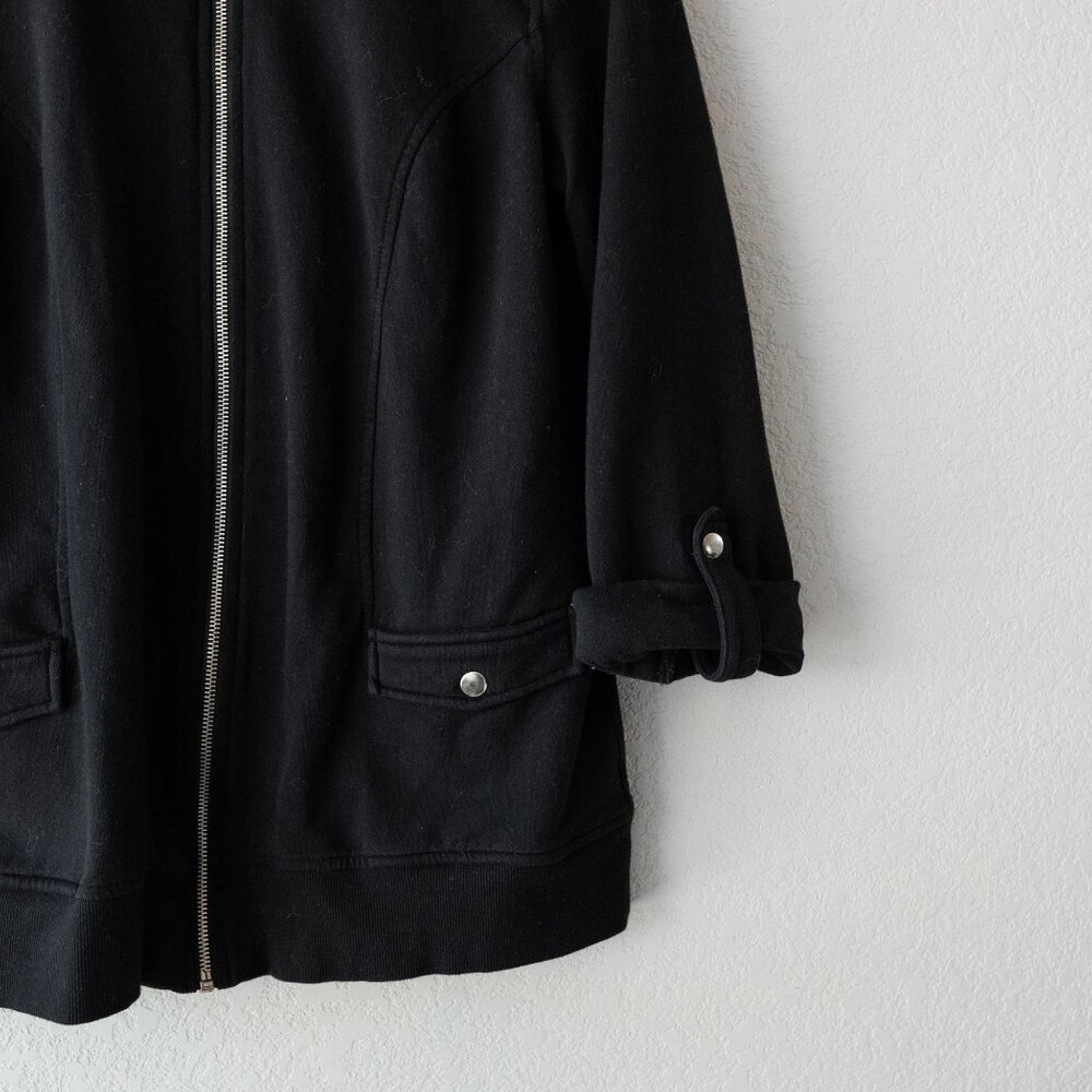 Karen Scott Size Small Black Jacket Full Zip Gold Hardware Roll Tab Sleeves - Picture 5 of 7